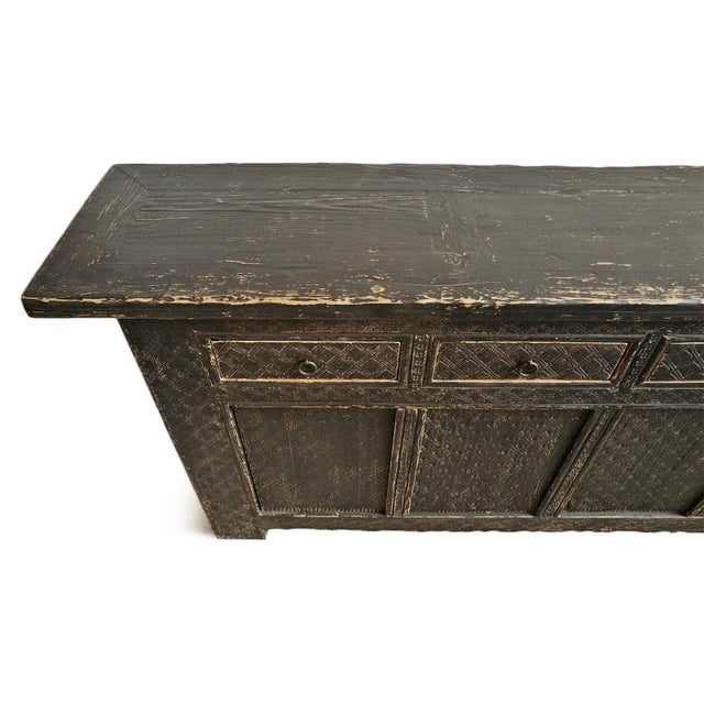 Black Vintage Black Carved Jilang Sideboard Credenza For Sale - Image 8 of 9