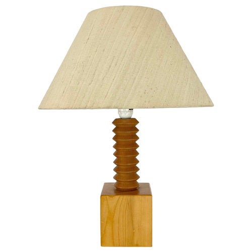 Vintage Swedish Table Lamp in Pine, 1970s For Sale