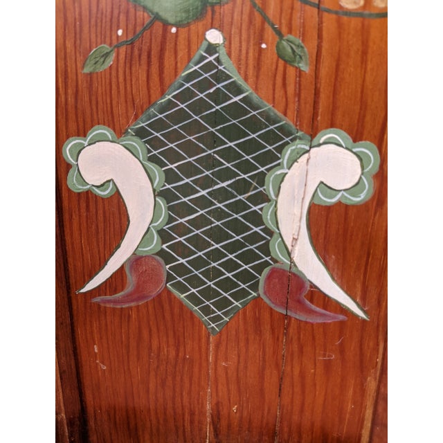 Vintage Folk Art Hand Painted Oak Hall Chair Bench For Sale - Image 13 of 18