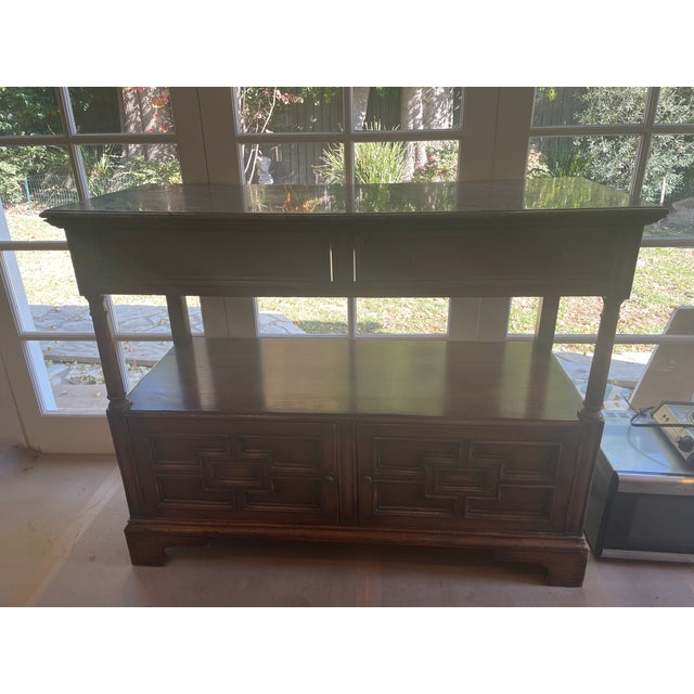 1990s Walnut Wood Dining Buffet With Marble Top For Sale In Los Angeles - Image 6 of 6