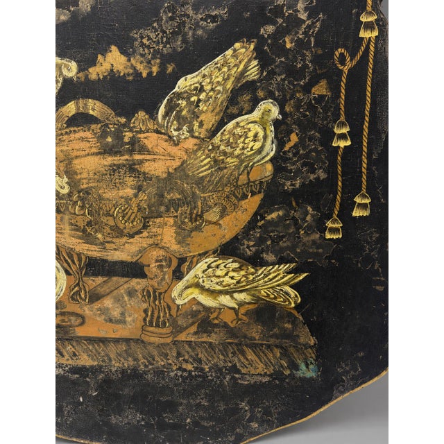 Regency Painted and Gilt Tôle Fire Screen W/ Doves and Classical Brazier, 19th C For Sale In Providence - Image 6 of 10