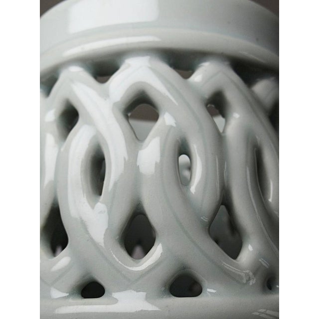 Aqua Korean Joseon Style Reticulated Celadon Porcelain Brush Holder, 1950s For Sale - Image 8 of 12