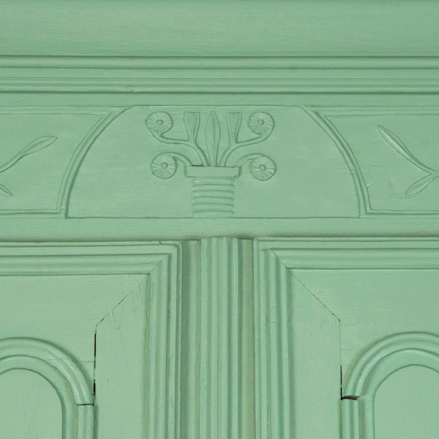 Antique French Soft Green Marriage Armoire For Sale - Image 6 of 11