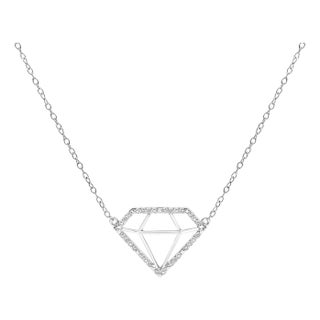 .925 Sterling Silver 1/7 Cttw Lab Grown Diamond Diamond Shaped Pendant Necklace - Size 18 Inches For Sale