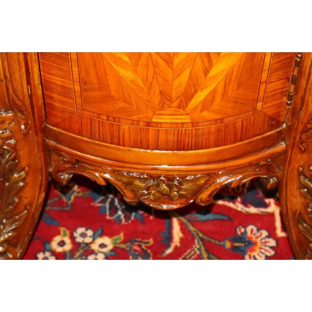 Pair of French Louis XV Style Marble Top Kingwood Inlaid End Table Nightstands For Sale - Image 13 of 18