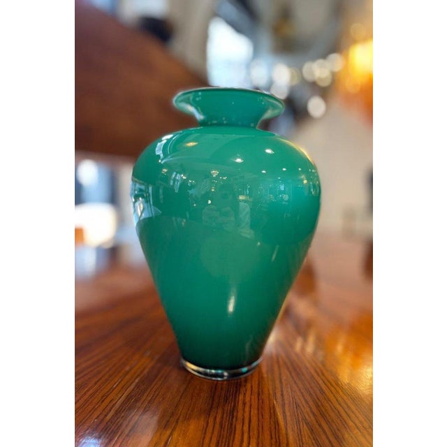 Glass Green Glass Vase with a Milk Glass Interior, 1960 For Sale - Image 7 of 8