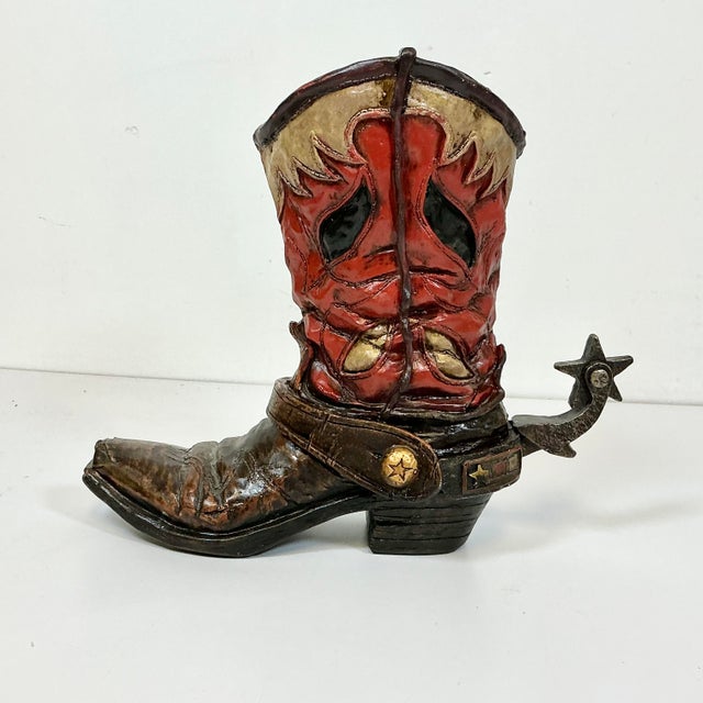 Mid-Century Rustic Western Americana Cowboy Boot Planter Vase For Sale - Image 4 of 11