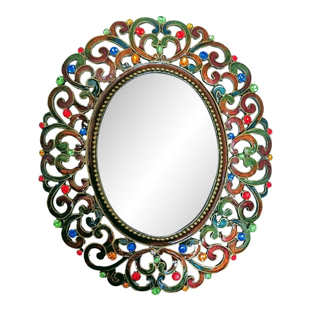 Vintage Enamel Picture Frame With Crystals For Sale