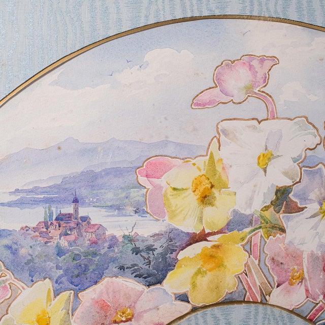 Vintage Projet d'Eventail Picture, French, Watercolour Fan Painting, Baptendier For Sale - Image 6 of 10