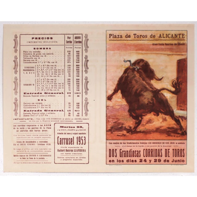 Date: 1950's Size: 8.5 x 10.75 inches About The Poster: According to "Frommer's Travel Guide," bullfighting in Spain...