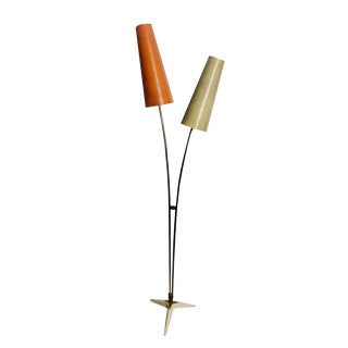 Mid-Century Floor Lamp in Brass with Fiberglass Shades attributed to Cosack, 1950s For Sale