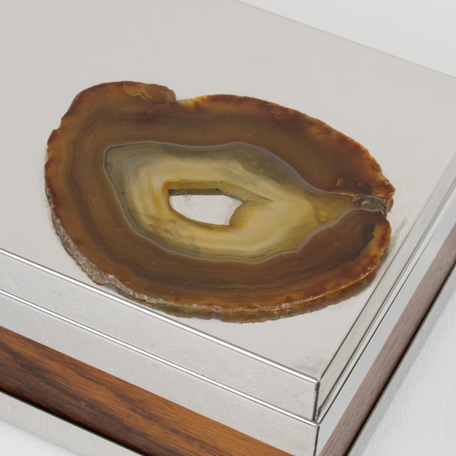 Wood Silver Plate and Wood Box with Agate Stone Slab Decor, circa 1980 For Sale - Image 7 of 9