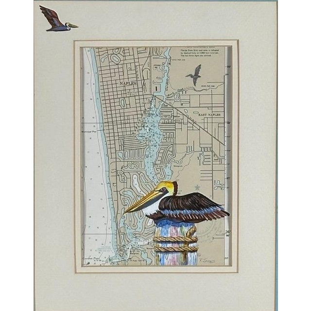 Traditional Vintage Ruth James Hand-Painted Pelican and Naples, Florida, Nautical Map Art For Sale - Image 3 of 11
