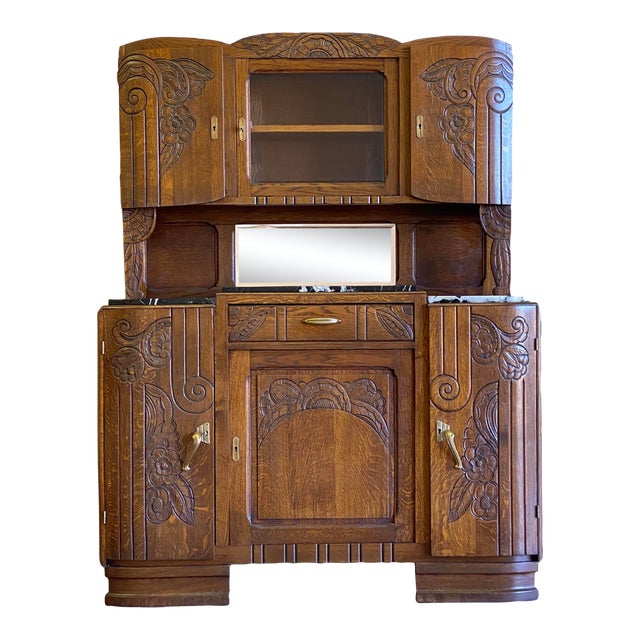 1920s Antique French Marble Top Art Nouveau (Deco) Hutch For Sale