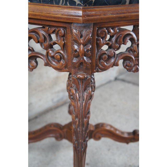 Early 20th Century Antique Italian Renaissance Carved Walnut Marble Top Octagonal Center Side Table For Sale - Image 9 of 12