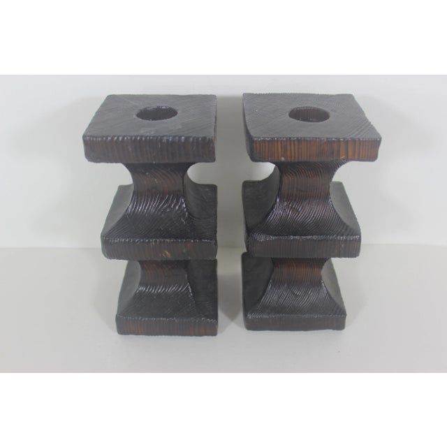 Wood Vintage Brutalist Wood Candle Holders, Wood, Gothic, Spanish Revival- Set of 2 For Sale - Image 7 of 10