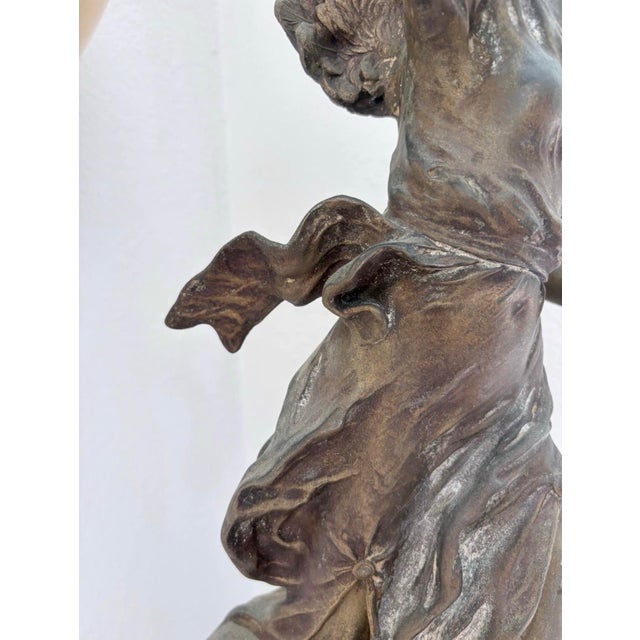 Stone Early 20th Century La Renommée Winged Victory Sculpture After L. & F. Moreau on Green Marble Base For Sale - Image 7 of 9