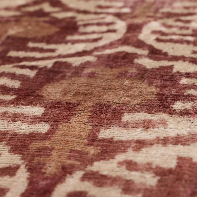 Luxury Handwoven Silk Velvet Throw Pillow 20x20 Inch Burgundy Ikat Pattern For Sale In San Francisco - Image 6 of 8