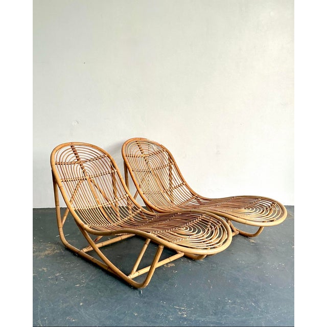 Vintage Bent Rattan Chaise Lounge in Cw Stockwell - Set of 2 For Sale - Image 10 of 12