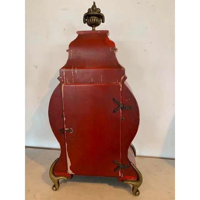20th Century Red Lacquered Wooden Cartel Clock with Chinese Decoration For Sale - Image 6 of 13