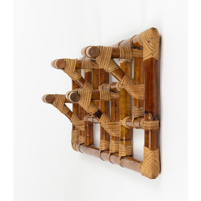 Mid-Century Modern Wall Coat Rack in Bamboo and Rattan, 1970s For Sale - Image 10 of 16