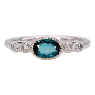 Indicolite Tourmaline Ring With Natural Diamond Accents: Solid 14k Gold, Size 6.75 For Sale