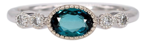 Indicolite Tourmaline Ring With Natural Diamond Accents: Solid 14k Gold, Size 6.75