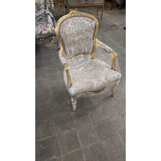 1960s Rococo Armchairs Beige Upholstery Salon Accent Chairs For Sale In Orlando - Image 6 of 9