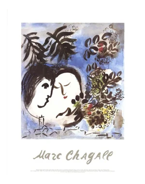 1991 Marc Chagall 'The Lovers' Modernism Multicolor,Blue Israel Offset Lithograph