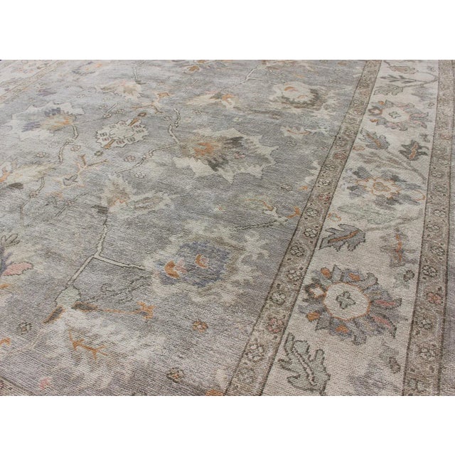 Square Shaped Hand Knotted Turkish Oushak Rug With Neutral Color Palette For Sale - Image 9 of 12