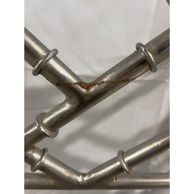 Set of 4 Mid 20th Century Silver Metal Faux Chippendale Bamboo Chairs For Sale - Image 9 of 11