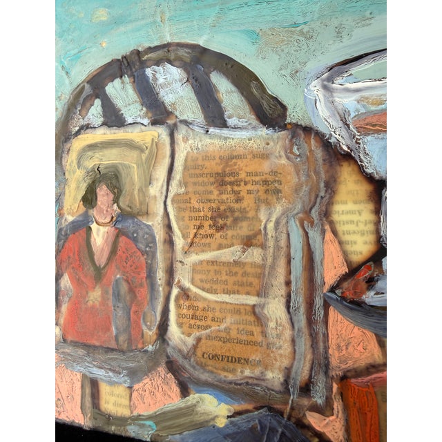 12” Encaustic BayArea Painting on Antique Collage Hartman For Sale - Image 4 of 7