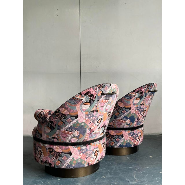 Vintage Postmodern Martin Barttrud Printed Swivel Chairs - A Pair For Sale - Image 10 of 11