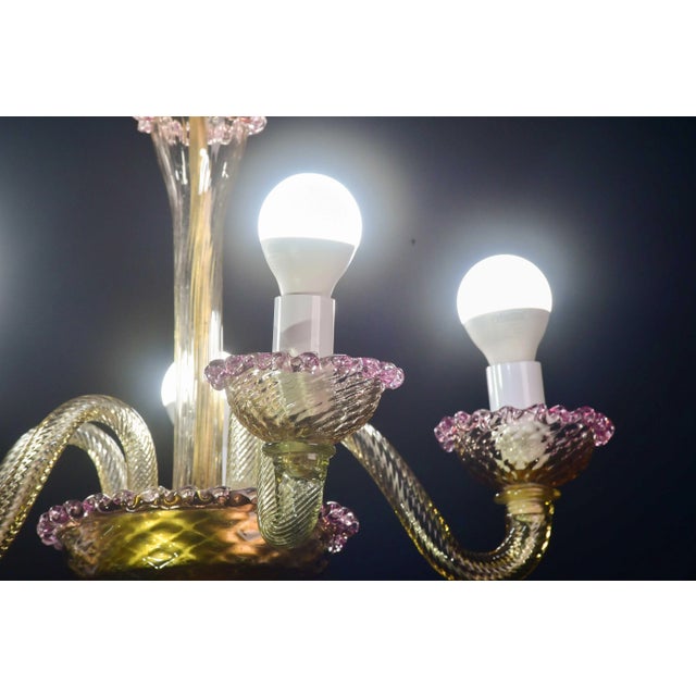 Glass Pretty Venetian Chandelier, Pink and Gold Glass, 1950s For Sale - Image 7 of 15