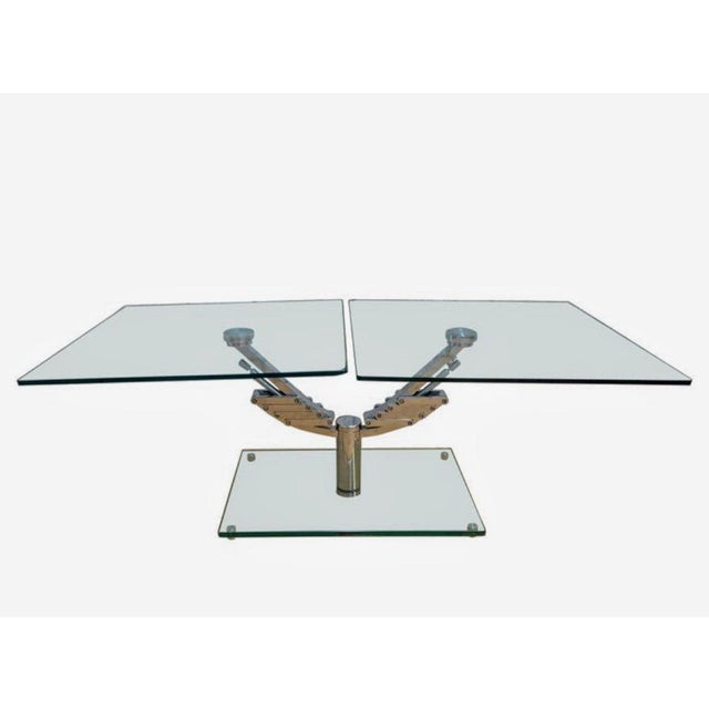 1980s Experience Motion in Design With This Vintage Italian Mechanical Mod Glass Top Extending 2 Arm Cocktail Table For Sale - Image 5 of 12