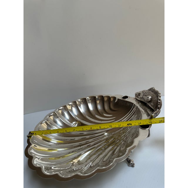 Vintage English Regency Sheffield Mid 20th Century Large 15"x 13" Heavy Silver Plated Clam Shell Serving Dish With Three(3) Hallmarks For Sale In New York - Image 6 of 16
