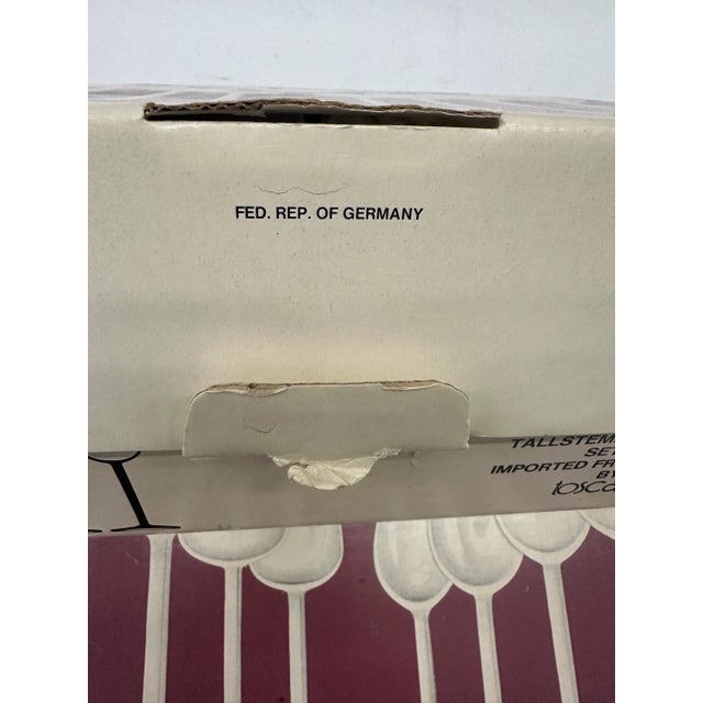 Mid-Century Modern Vintage Tall Stem Set 8 Glasses Glass Crystal Liquor Cordial Port Lot Box NoS Hungary Toscany For Sale - Image 3 of 11