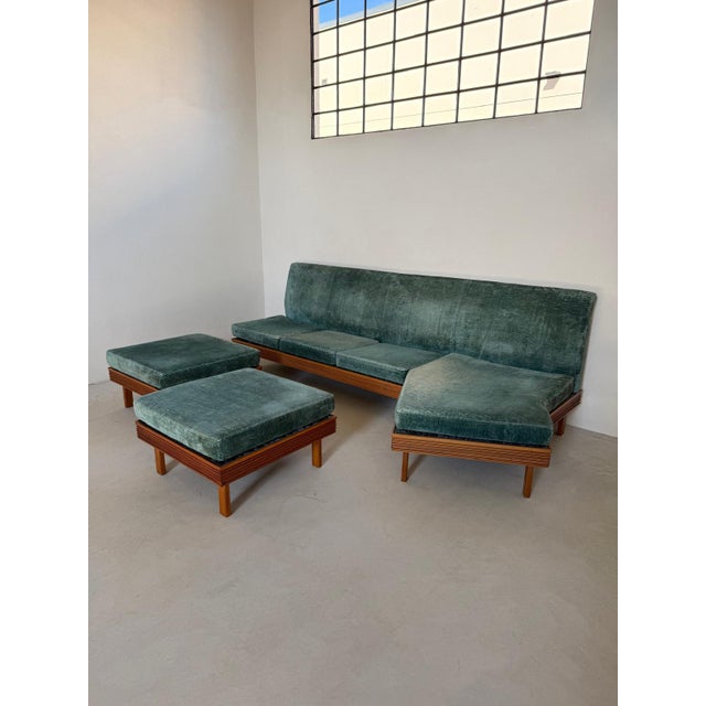 Mid-Century Modern Sofa with Ottomans, 1960s, Set of 3 For Sale - Image 3 of 9