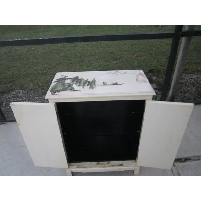 1980s Vintage Asian Side Table Hand Painted With Two Doors For Sale - Image 4 of 12