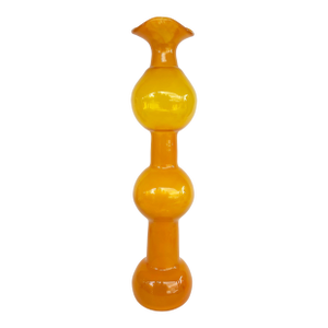 Bischoff Glass 1960s Hand-Blown Orange Tall "Bubble" Vase