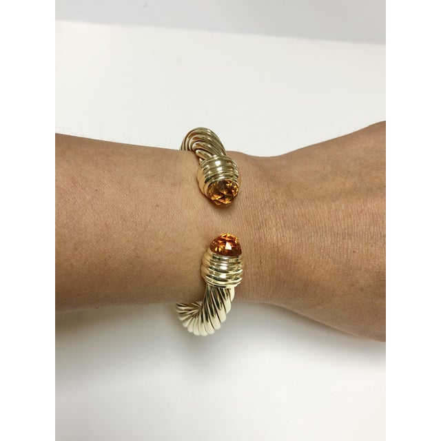 Orange Mid 20th Century David Yurman 14k Yellow Gold Classic Cable Citrine Hinged Cuff Bracelet 9.5 Mm For Sale - Image 8 of 9