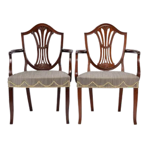 Pair of English Sheraton Mahogany Shield Back Armchairs, 1790