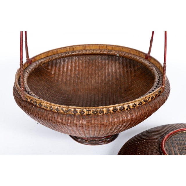 19th Century Antique Chinese Lidded Woven Rattan Basket For Sale - Image 5 of 10