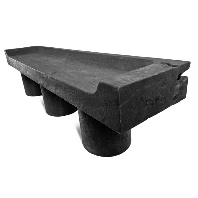 Early 21st Century Vintage Black Three Pillar Slab Bench For Sale - Image 5 of 9