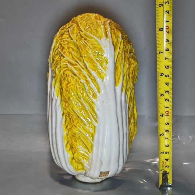 Ceramic Cabbage Decoration, Yellow & White Hand-Painted Leaf Texture (Symbol of Prosperity) For Sale In New York - Image 6 of 9