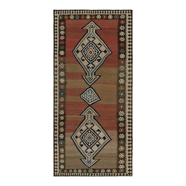 Vintage Persian Kilim Rug in Brown Red & Blue Tribal Patterns by Rug & Kilim For Sale