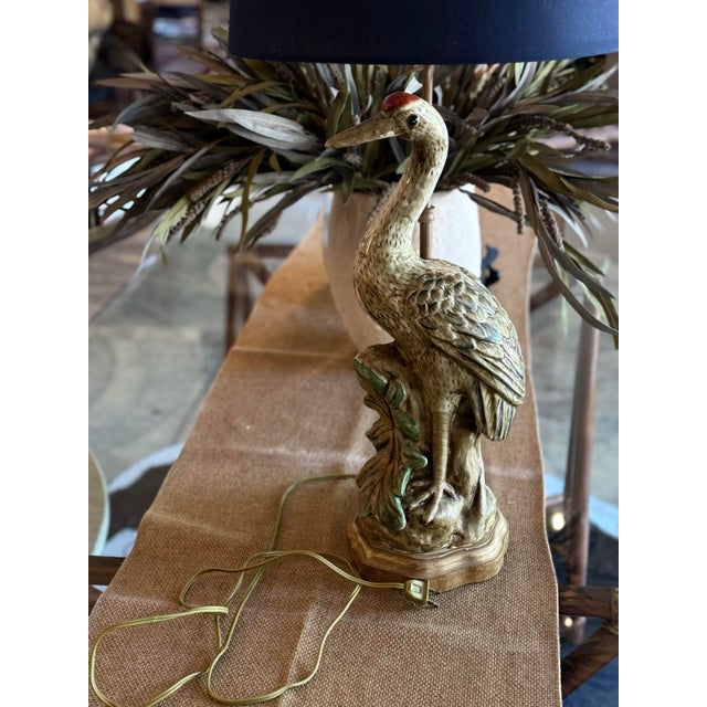 Figurative Vintage Figural Crane Table Lamps | Hand-Painted Sculptural Bird Lamps | Nature Motif For Sale - Image 3 of 6