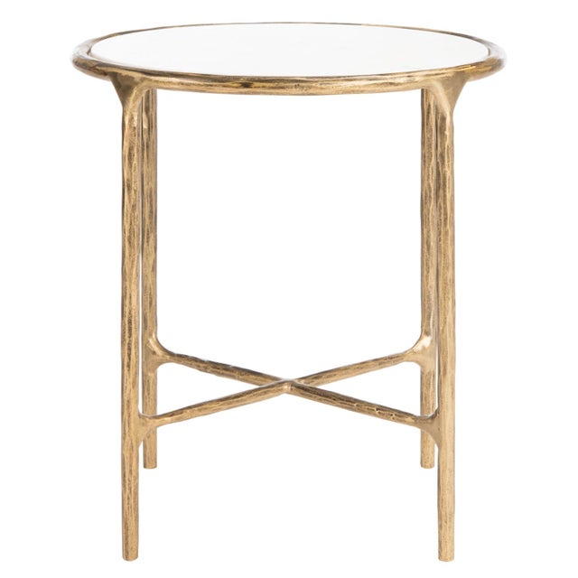 Metal Jessa Metal Round End Table in Brass with White Marble Top For Sale - Image 7 of 7