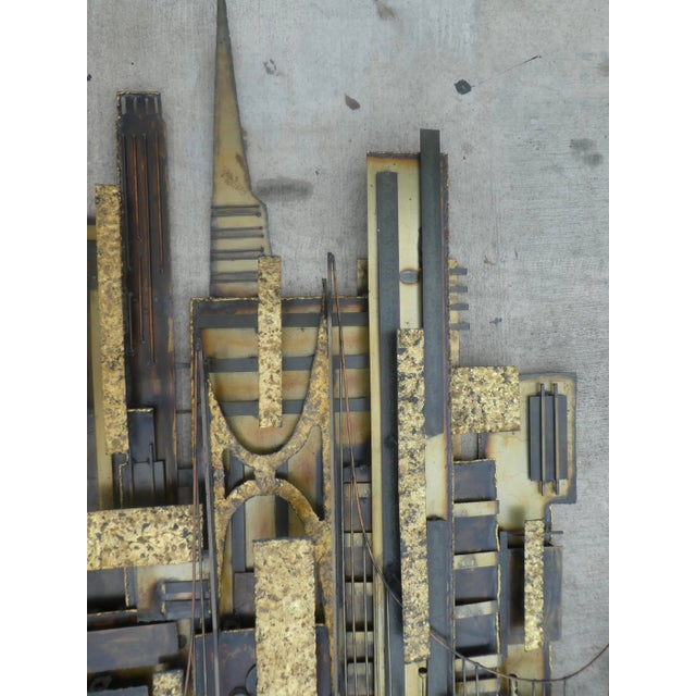 Brass Large Mid-Century Silvio Giovenetti Brutalist Cityscape Wall Art For Sale - Image 8 of 13