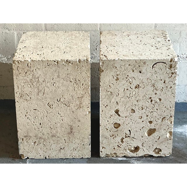 Contemporary Vintage Coastal Coquina Block Dining Table Pedestal - Set of 2 For Sale - Image 3 of 12